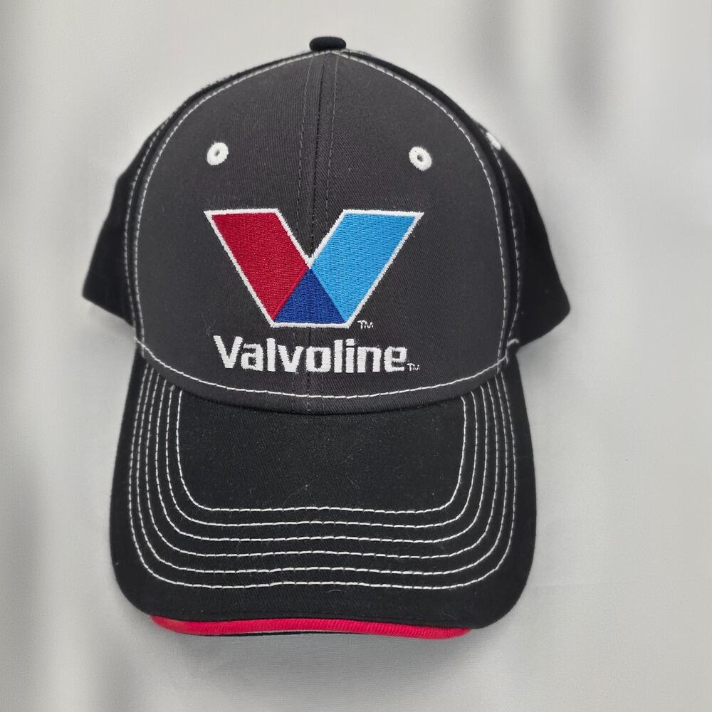 Valvoline Oil Company Hat Cap Black Adjustable Strap Back Cotton Racing V Logo